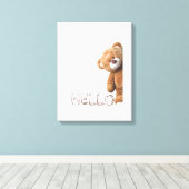 hallo Cute Brown Teddy Bear Canvas Afdruk (Insitu (Houten vloer))