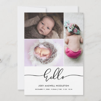 Hallo Cute Casual Script Geboorteaankondiging Aankondiging