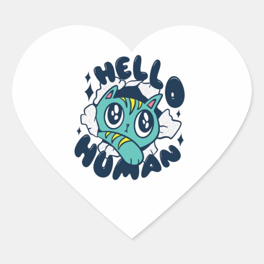 hallo Cute Cat Hart Sticker (Voorkant)