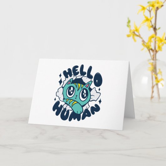 hallo Cute Cat Kaart (Gele Bloem)