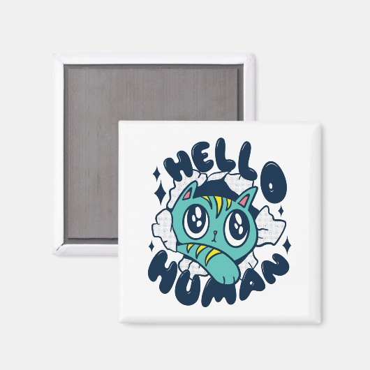 hallo Cute Cat Magneet (Voorkant / Achterkant)