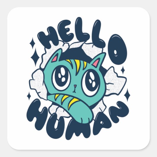 hallo Cute Cat Vierkante Sticker (Voorkant)