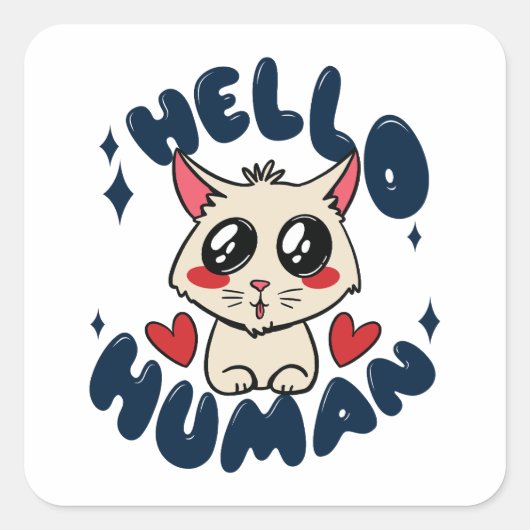 hallo Cute Cat Vierkante Sticker (Voorkant)