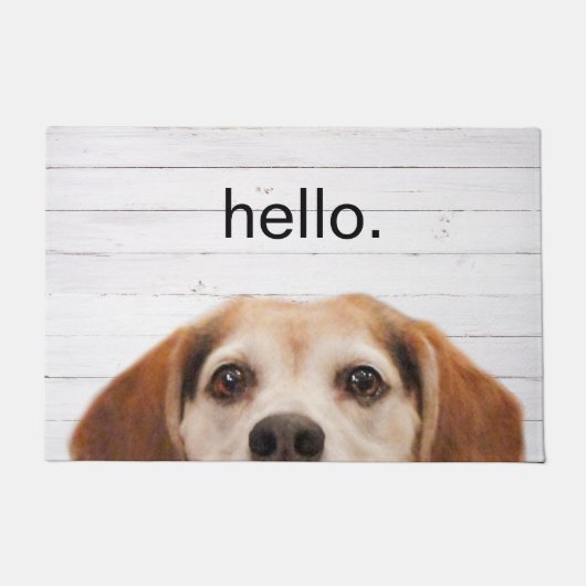 hallo Cute Funny Beagle Dog Face White Wood Deurmat (Voorkant)