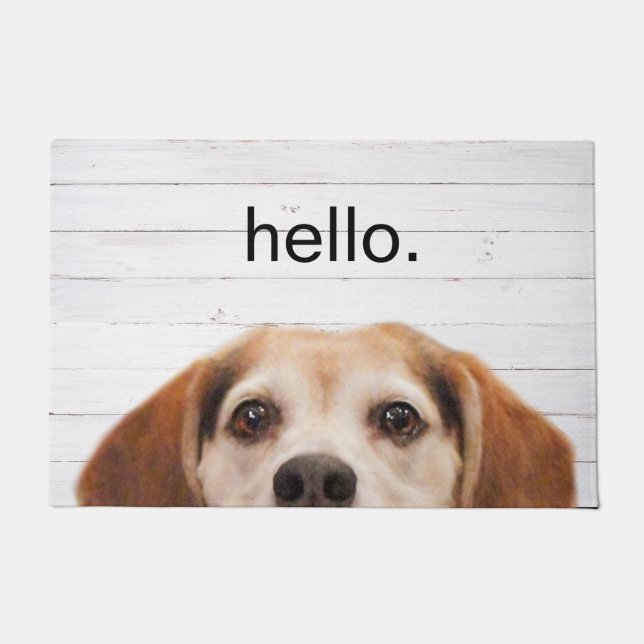 hallo Cute Funny Beagle Dog Face White Wood Deurmat (Voorkant)
