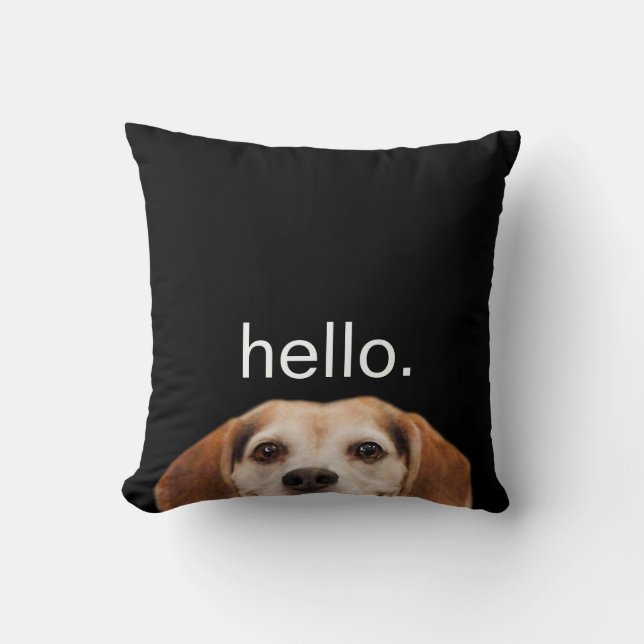 hallo Cute Funny Smiling Beagle Dog Modern Black Kussen (Voorkant)