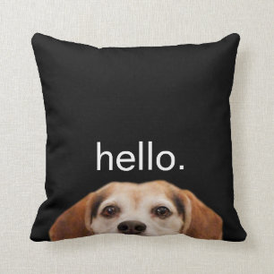 hallo Cute Funny Smiling Beagle Dog Modern Black Kussen