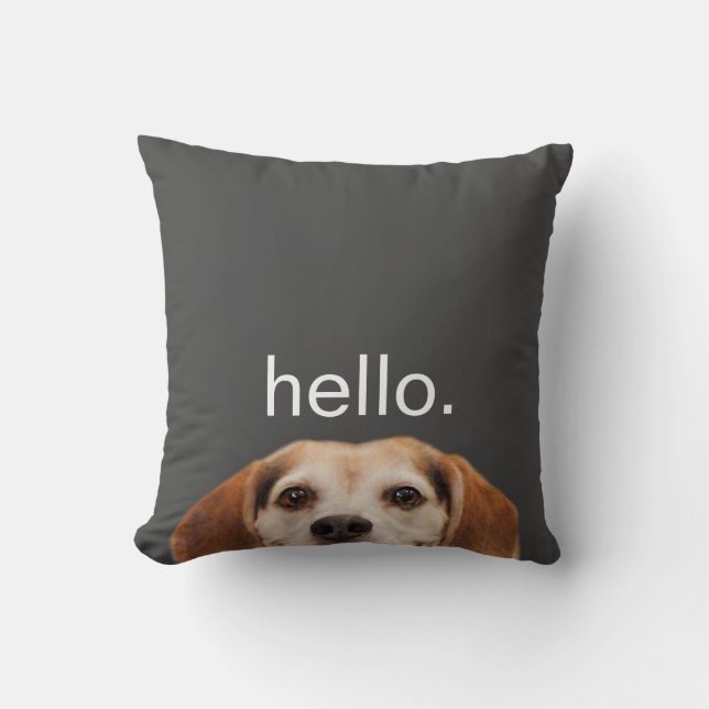 hallo Cute Funny Smiling Beagle Dog Modern Grey Kussen (Voorkant)