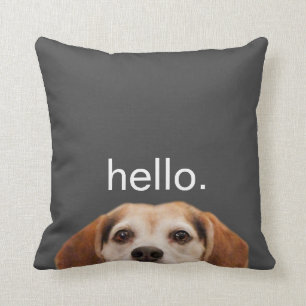 hallo Cute Funny Smiling Beagle Dog Modern Grey Kussen