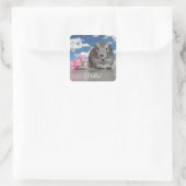hallo Cute Gray Guinea Pig Roze Flowers Aangepast Vierkante Sticker (Tas)