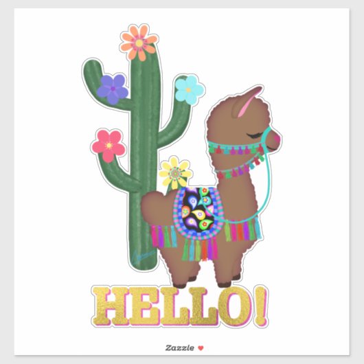 hallo! | Cute Llama en Cactus Sticker (Vel)