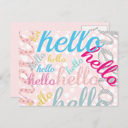 hallo Cute Pastel Typography Briefkaart (Voorkant / Achterkant)
