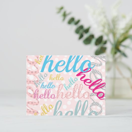 hallo Cute Pastel Typography Briefkaart (Staand voorkant)