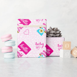 hallo Cute Pink Baby Girl of Personaliseren Cadeaupapier