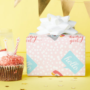 hallo Cute Pink Baby Girl of Personaliseren Cadeaupapier