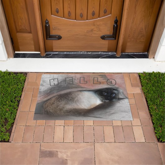 hallo Cute Welcoming Peek-A-Boo Blue Eyed Siamese Deurmat (Buiten)