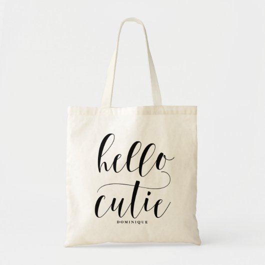 Hallo Cutie Black Moderne kalligrafie gepersonalis Tote Bag (Voorkant)