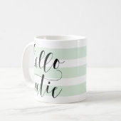 Hallo CUTIE Moderne kalligrafie | Mint Stripes Koffiemok (Voorkant links)