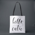 Hallo CUTIE Zwart Moderne kalligrafie Polka Dots Tote Bag<br><div class="desc">Stijlvolle en moderne canvas tas met moderne kalligrafie en polka dots. Deze motivatie canvas tas zal een geschenk zijn. Hallo Schatje!</div>