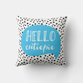 Hallo Cutiepie blauw zwart polka dot vlekkerig kus Kussen (Achterkant)
