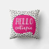 Hallo Cutiepie roze zwart polka dot vlekkerig kuss Kussen (Achterkant)