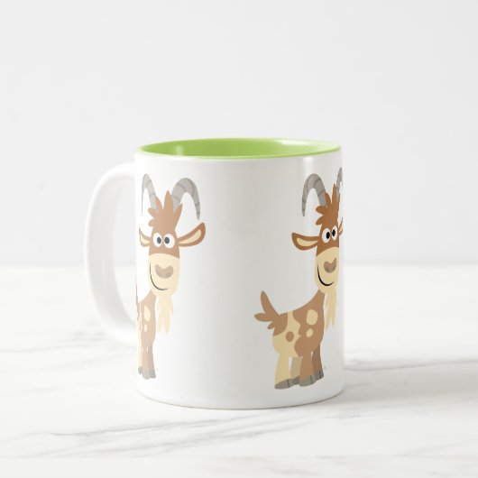 hallo daar! Cute Cartoon Goat Tweekleurige Koffiemok (Voorkant links)