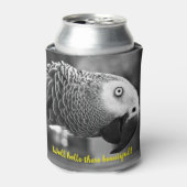 Hallo daar mooi - een griezelige grijze papegaai blikjeskoeler (Blikje Voorkant)