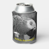 Hallo daar mooi - een griezelige grijze papegaai blikjeskoeler (Blikje Achterkant)