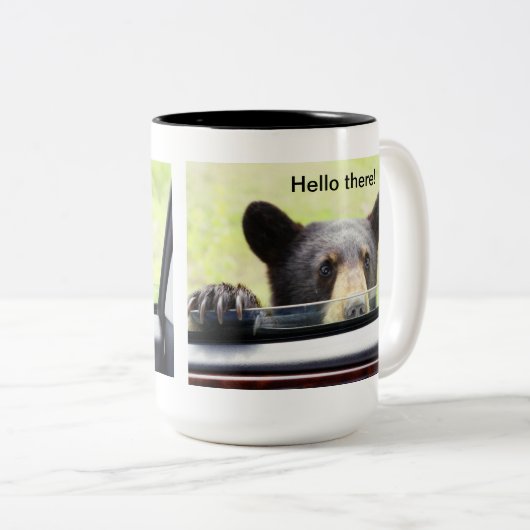 "Hallo daar!" Zwarte Beer Mok (Voorkant rechts)