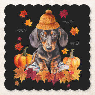 Hallo Dachshund Autumn Leaf Herfst voor Hondenlief Kartonnen Onderzetters