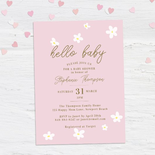 Hallo Daisy Baby Spring Pink Elegant Girl Shower Kaart