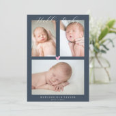 Hallo Dark Navy Blue Baby Geboorteaankondiging Kaa Kaart (Staand voorkant)