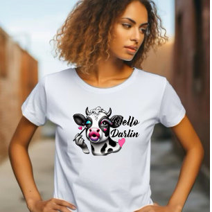 Hallo Darlin Schattigee Sassy Koe - Puckering Lips T-shirt