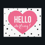 hallo Darling | Briefkaart van de Fort Polka Dots<br><div class="desc">Fun en grillen met stippen patronen en roze hart.</div>