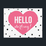 hallo Darling | Briefkaart van de Fort Polka Dots<br><div class="desc">Fun en grillen met stippen patronen en roze hart.</div>