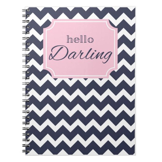 hallo Darling Navy Chevron + Roze Lijst Notitieboek (Voorkant)