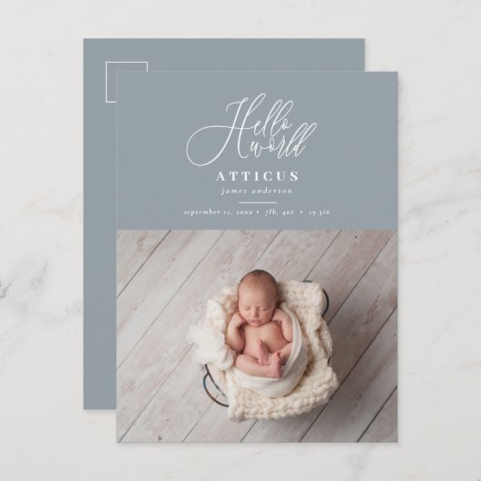 hallo de geboorteaankondiging van het wereldscript aankondigingskaart (Voorkant / Achterkant)