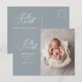 hallo de geboorteaankondiging van het wereldscript aankondigingskaart (Voorkant / Achterkant)