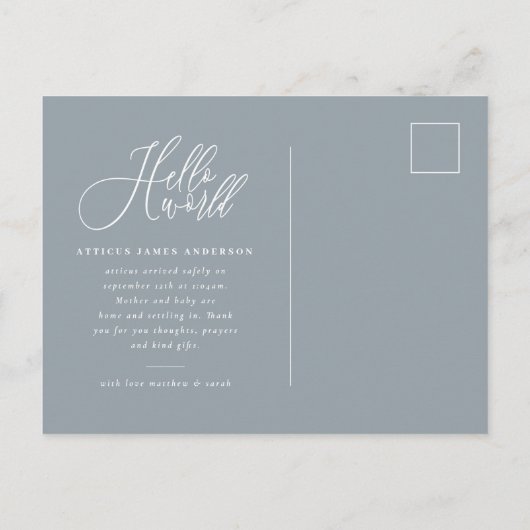 hallo de geboorteaankondiging van het wereldscript aankondigingskaart (Achterkant)