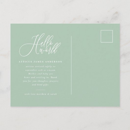 hallo de geboorteaankondiging van het wereldscript aankondigingskaart (Achterkant)