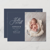 hallo de geboorteaankondiging van het wereldscript aankondigingskaart (Voorkant / Achterkant)