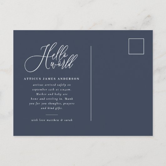 hallo de geboorteaankondiging van het wereldscript aankondigingskaart (Achterkant)