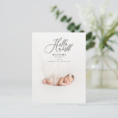 hallo de geboorteaankondiging van het wereldscript aankondigingskaart (Staand voorkant)