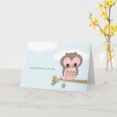 Hallo Denken aan jou Kleine Roze Uil Kaart (Gele Bloem)