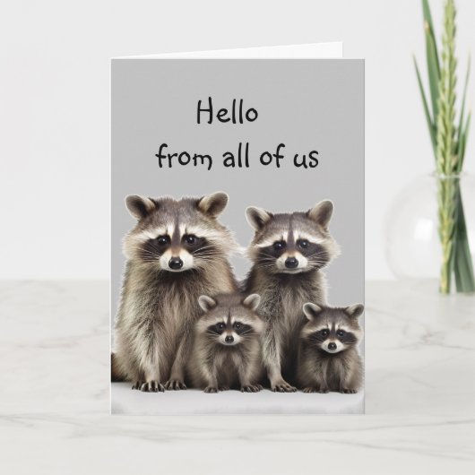 Hallo Denken aan u Schattigee Raccoon Groep Family Kaart (Voorkant)