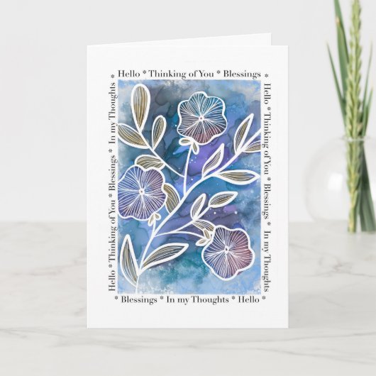 Hallo Denken aan uw bloemen op alcohol inkt Kaart (Voorkant)