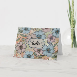 Hallo ₩ Denken aan You Pink and Blue Painted Flowe Kaart
