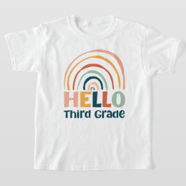 Hallo Derde klas boho regenboog school kleurrijk T-shirt