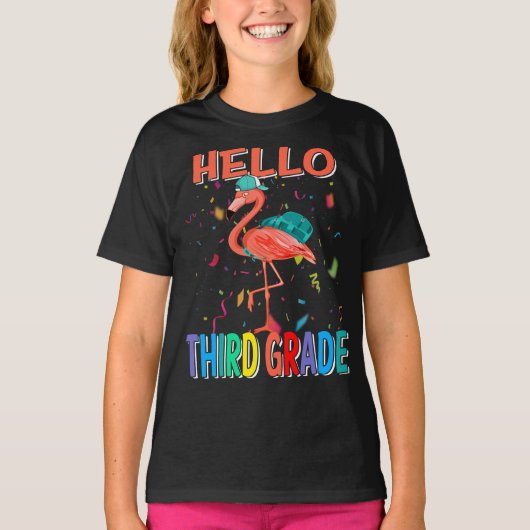 Hallo Derde klas flamingo terug naar school T-shirt (Voorkant)