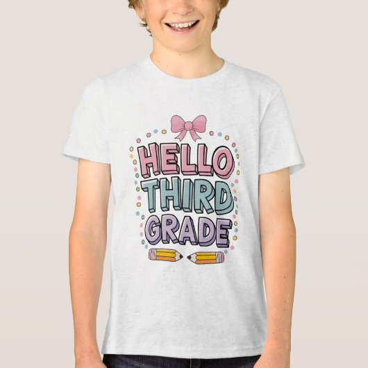 Hallo Derde klas! Grappig voor terug naar school Tri-Blend Shirt (Voorkant)